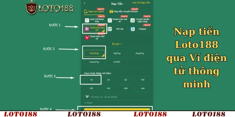 Nạp tiền Loto188 qua Ví điện tử thông minh
