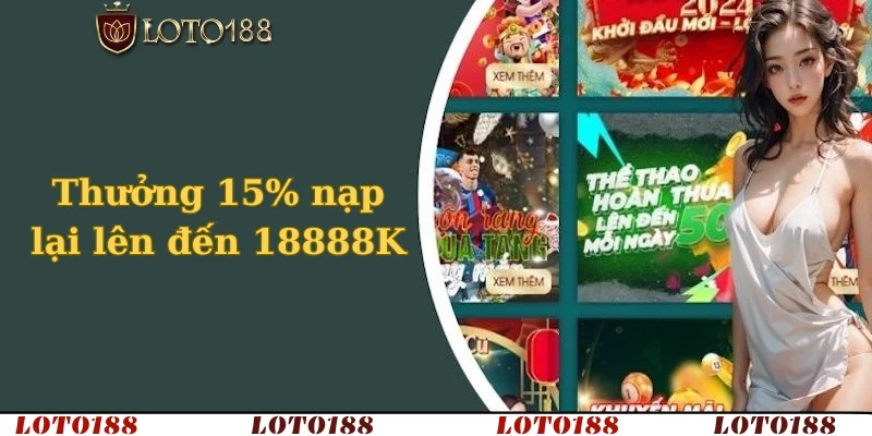 Thưởng 15% nạp lại lên đến 18888K